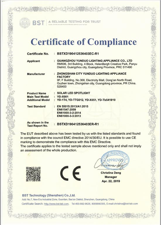CE for SOLAR LED SPOTLIGHT