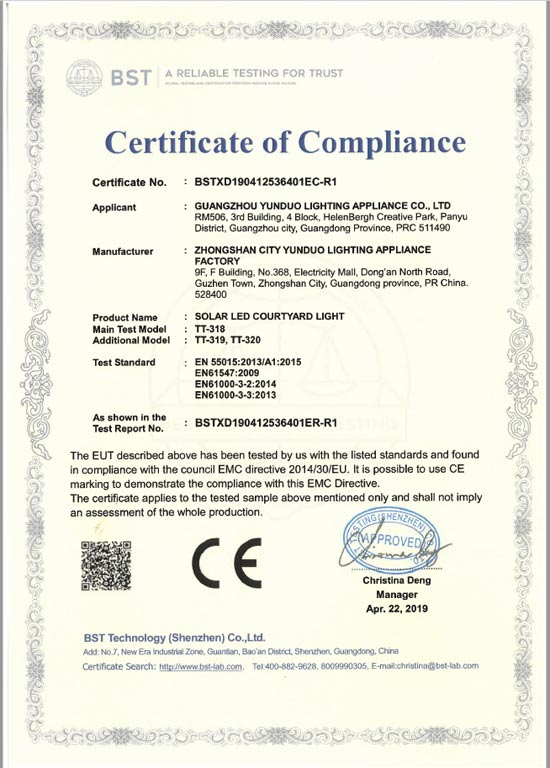 CE for COURTYARD LIGHT